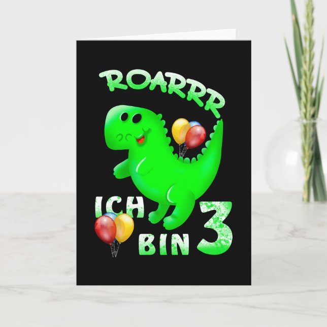3 Geburtstag Kinder Dinosaurier Karte (Vorderseite)