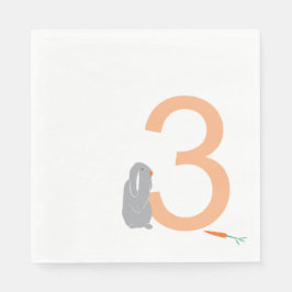 3. Geburtstag Modernes Grau Bunny Party Napkins Serviette