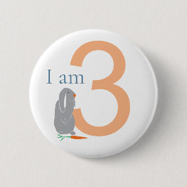 3. Geburtstag Modernes Minimal Gray Bunny Button
