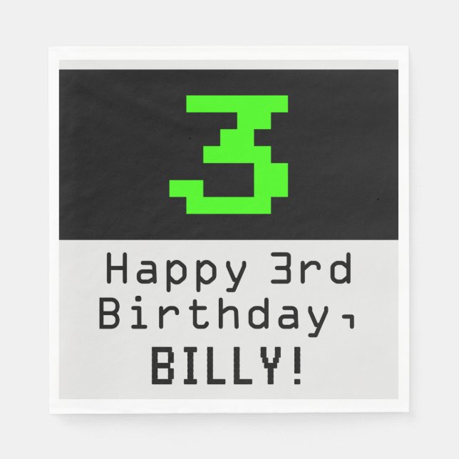 3. Geburtstag - Nerdy / Geeky Style "3 & Name Serviette (Vorderseite)