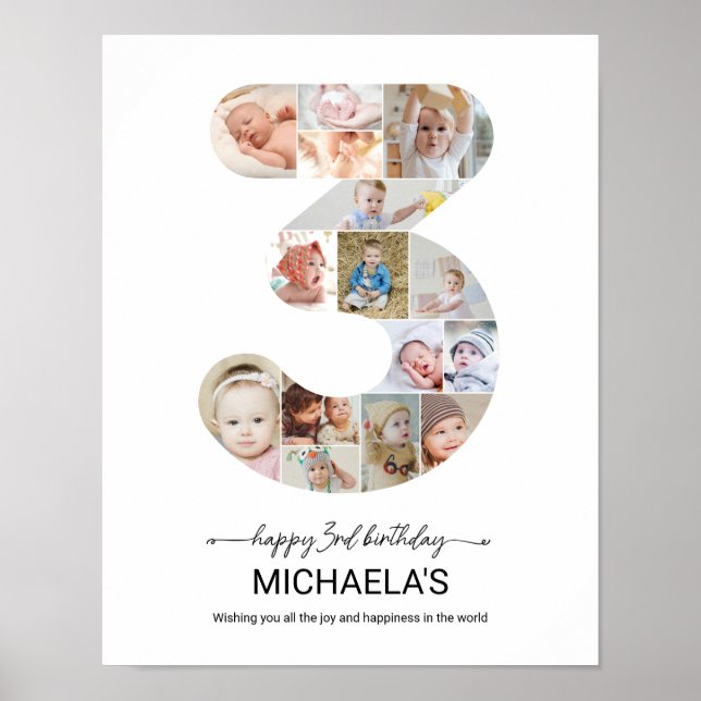 3. Geburtstag Nummer 3 Fotocollage Benutzerdefinie Poster (Vorne)