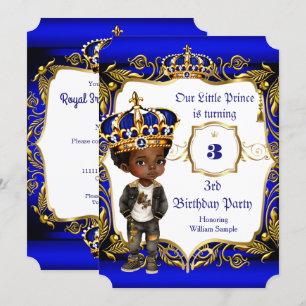 3. Geburtstag Party Blue Gold Crown Ethnic Einladung