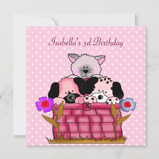 3. Geburtstag Party Katzen Hunde Freunde Einladung (Vorderseite)