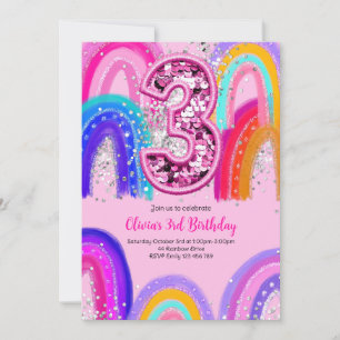 3. Geburtstag Rainbow Fun Glitzer Einladung