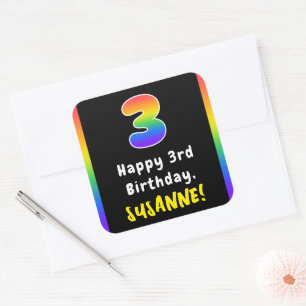 3. Geburtstag: Rainbow Spectrum # 3, Individuelle Quadratischer Aufkleber