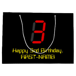 3. Geburtstag: Red Digital Clock Style "3" + Name Große Geschenktüte