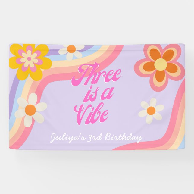 3. Geburtstag: Retro Rainbow 3. Banner (Horizontal)