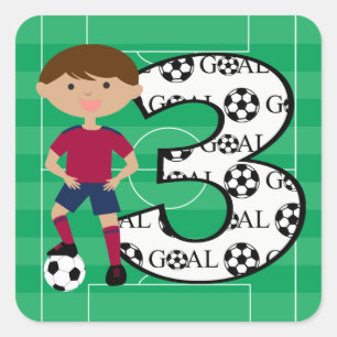 3. Geburtstag Rot- und Blaue Fußball-Sticker Quadratischer Aufkleber