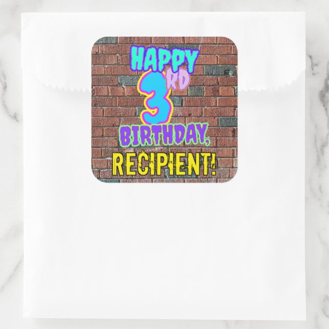 3. Geburtstag - Spaß, urbanes Graffiti Inspirierte Quadratischer Aufkleber (Tasche)