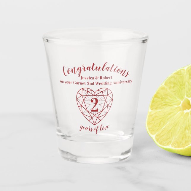 3. Geburtstag von Garnet 2 Jahre Liebe Schnapsglas (Vorderseite)