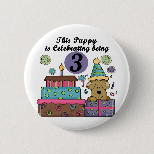 3. Geburtstag Welpe T - Shirt und Geschenke Button (Vorderseite)