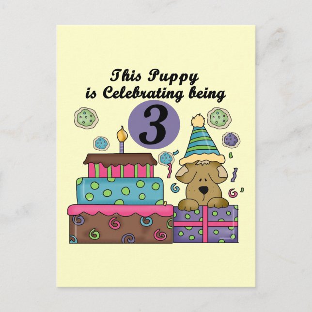 3. Geburtstag Welpe T - Shirt und Geschenke Postkarte (Vorderseite)