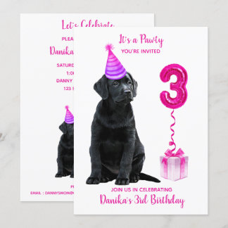 3. Geburtstag Welpenthema - Niedlicher Hund Pink G Einladung