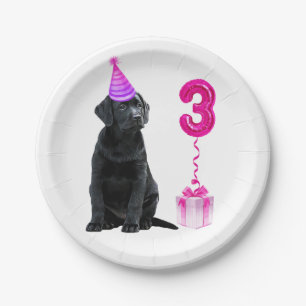 3. Geburtstag Welpenthema - Niedlicher Hund Pink G Pappteller