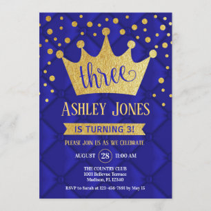 3. Geburtstags-Party - Royal Blue Gold Einladung