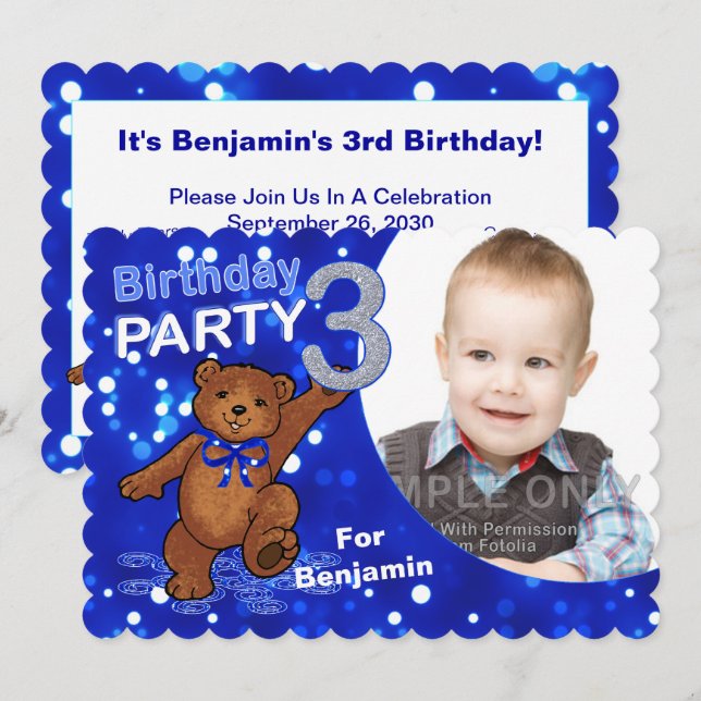 3. Geburtstagsbär Party Custom Foto Einladung (Vorne/Hinten)