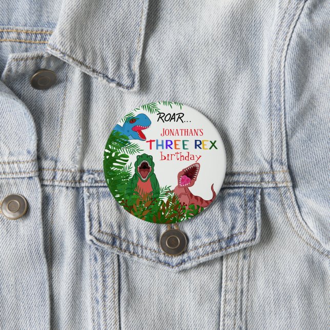 3. Geburtstagskind Drei Rex Dinosaurier Button (Beispiel)