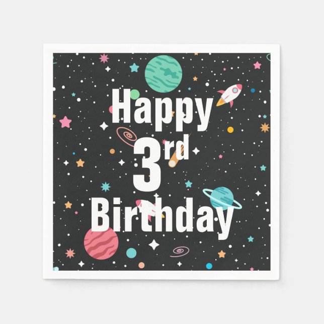 3. Geburtstagsraketenschiff und Planeten Serviette (Vorderseite)