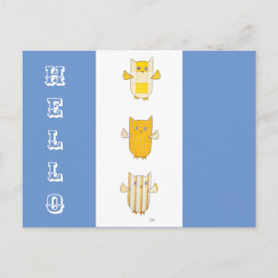 3 Gelbe Eulen Flying Postcard Postkarte