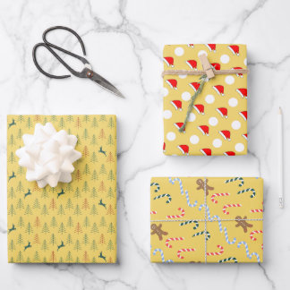 3 Gestaltung von Weihnachtsverpackungspapier -gelb Geschenkpapier Set