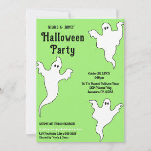 3 Ghosts Green Black Whimsical Halloween-Party Einladung