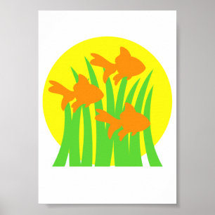 3 Goldfische unter Algen schwimmen Poster