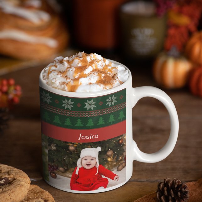 3 Grandkids Foto Collage Niedlicher Weihnachtsbaum Kaffeetasse (Von Creator hochgeladen)