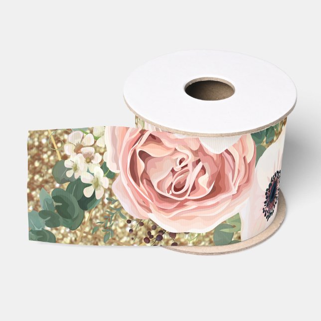 3" Grosgrain-Band-geometrisches Garten-Rosen-Gold Ripsband (Spule)