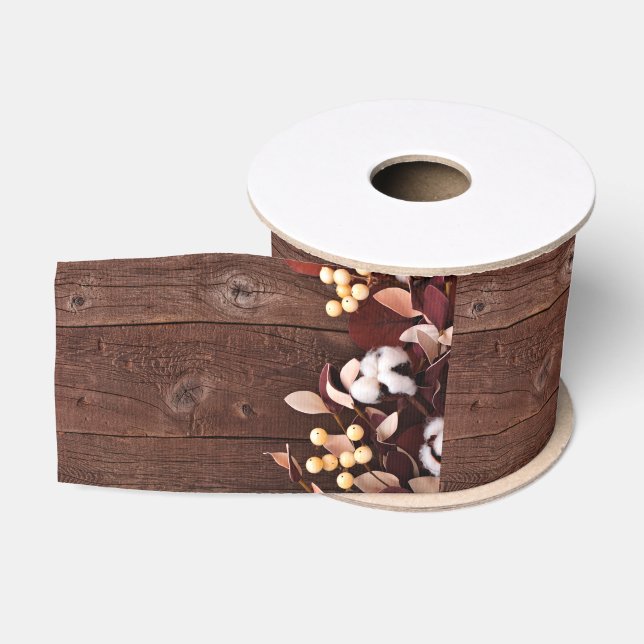 3" Grosgrain Ribbon Baumwollzweig auf dunklem Holz Ripsband (Spule)