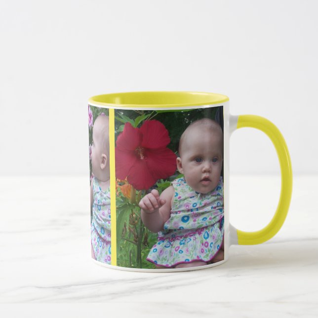 3 Große Fotos Gelber Hintergrund Leicht hochladen Tasse (Rechts)