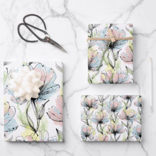 3 Größen Abstrakte Alkohol-Waschstift-Tinte Blumen Geschenkpapier Set