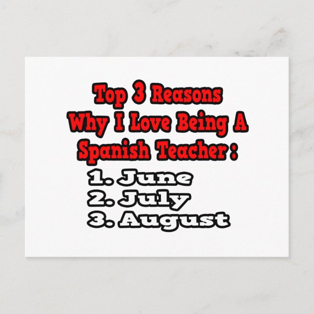 3 Gründe, aus denen ich Liebe habe, Spanischlehrer Postkarte (Vorderseite)
