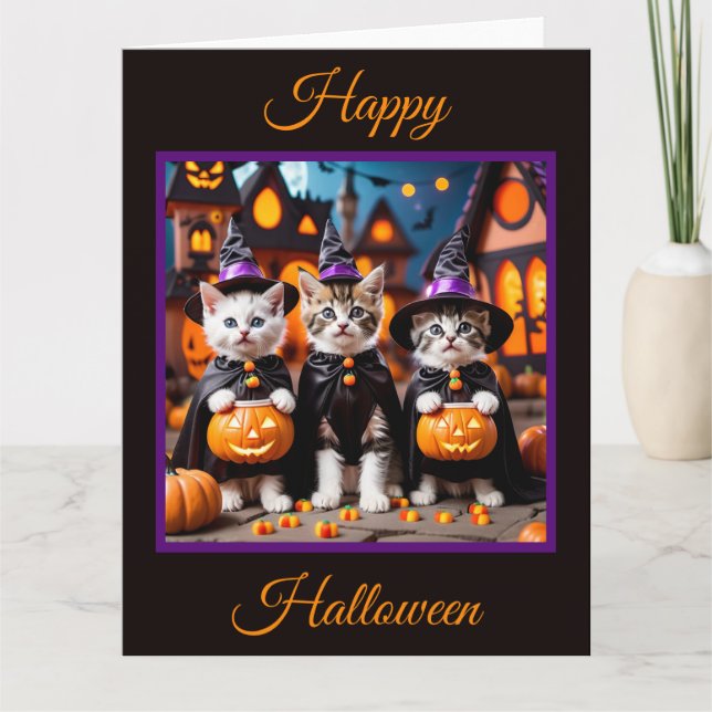 3 Halloween Kittens Trick oder Behandlung Karte (Vorderseite)