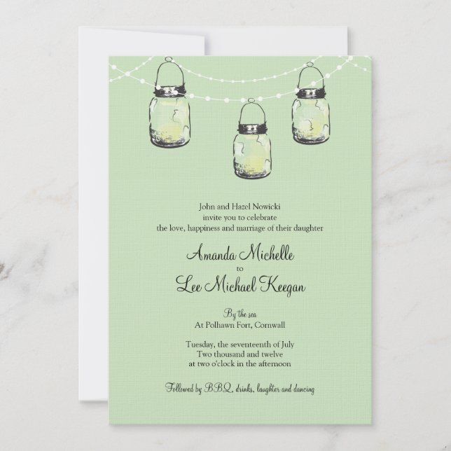 3 Hanging Mason Jars Wedding Einladung (Vorderseite)