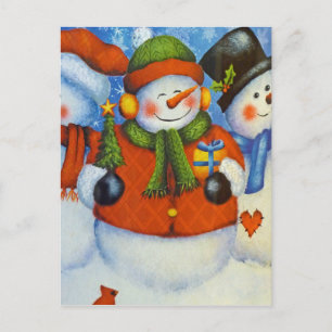 3 Happy Snowmen Postkarte