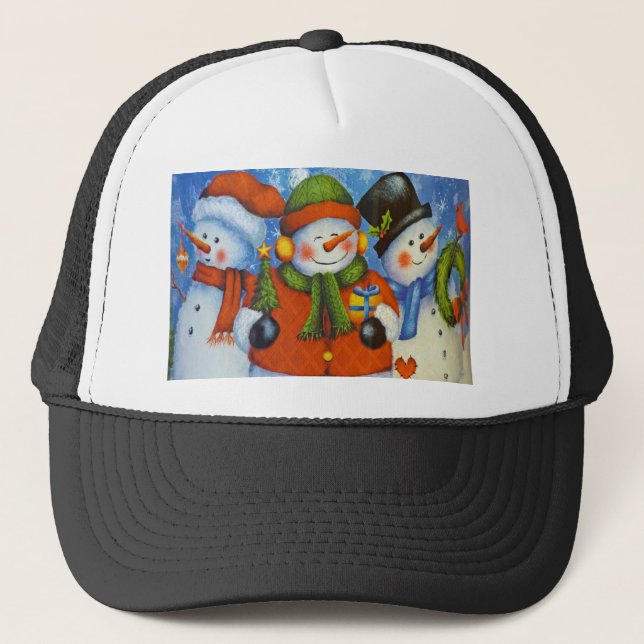 3 Happy Snowmen Truckerkappe (Vorderseite)