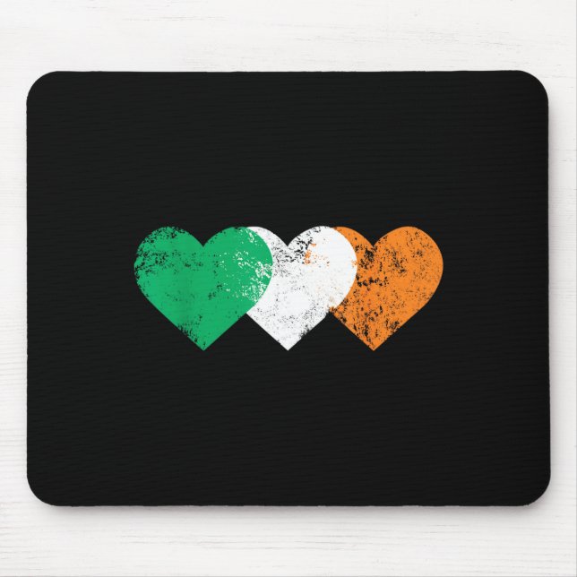 3 Hearts Ireland Flag St. Patricks Day Irish Flags Mousepad (Vorne)