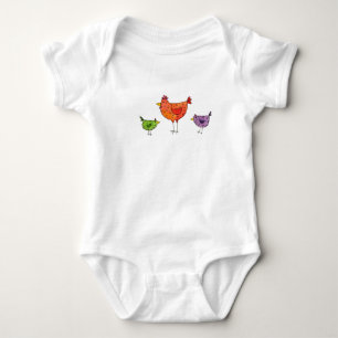 3 helle Hühner Baby Strampler