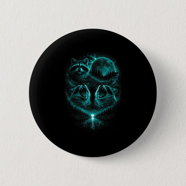 3 heulender Waschbär kalter blauer Vollmondfinster Button (Vorderseite)