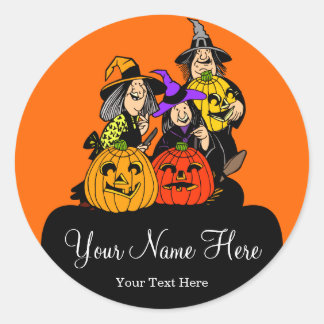 3 Hexen und Jack O'Lantern Halloween Runder Aufkleber