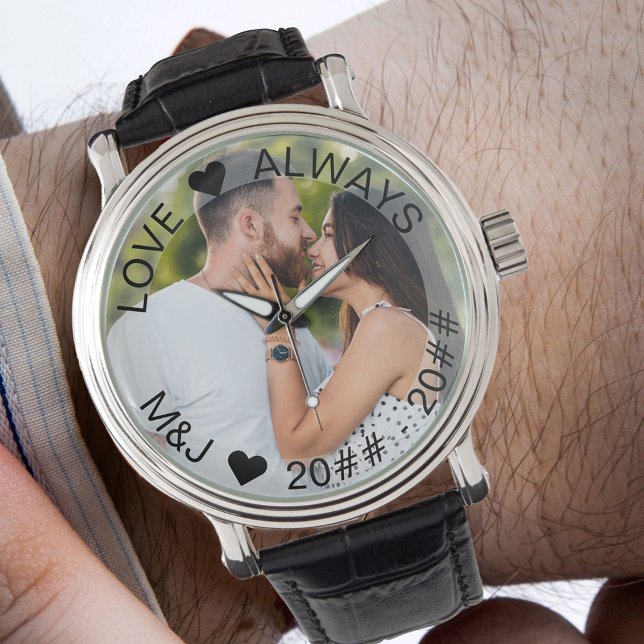 3. Hochzeitstag Foto Leather Watch Armbanduhr (Romantic photo gift for husband)