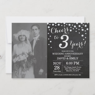 3. Hochzeitstag Schwarzes Silber Chalkboard Einladung