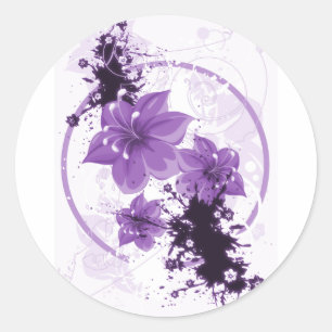 3 HÜBSCHE BLUME - LILA RUNDER AUFKLEBER