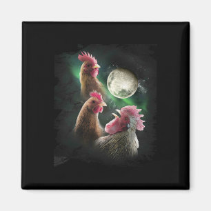 3 Hühner Mond Wolf Hühner heulende Wölfe Magnet