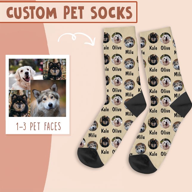 3 Hunde 3 Bezeichnungen Personalisiertes Hunde-Fot Socken (Von Creator hochgeladen)
