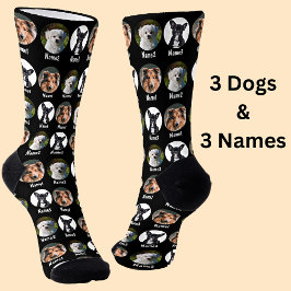 3 Hunde, 3 Namen, Hunde Foto - Personalisiert Schw Socken