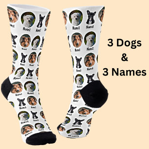 3 Hunde, 3 Namen, Hunde Foto - Personalisiert weiß Socken