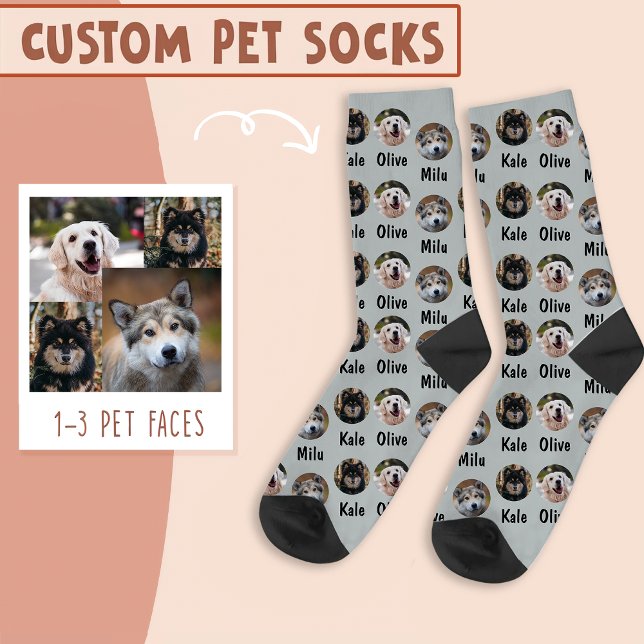 3 Hunde 3 Namen Personalisiertes Hunde-Foto auf Gr Socken (Von Creator hochgeladen)