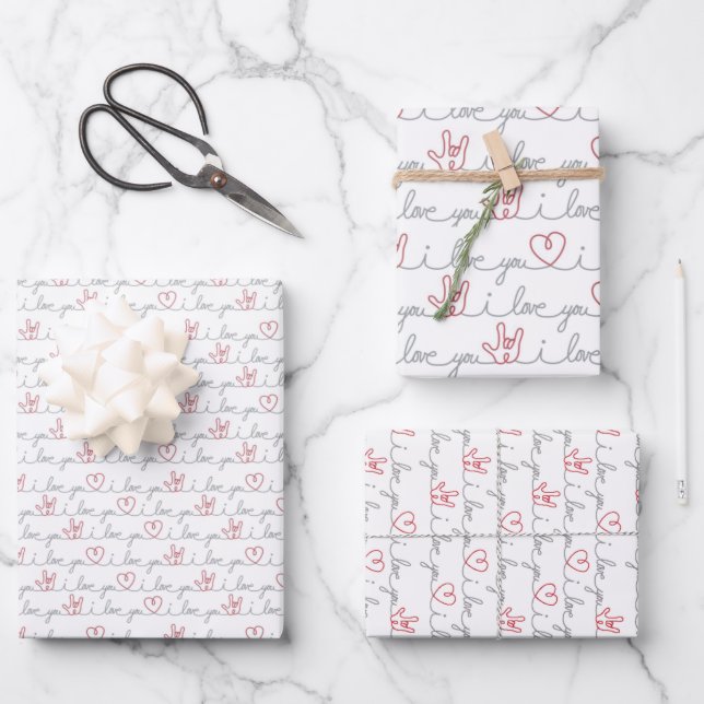 3 I Love You ASL emballage cadeau papier feuilles (Recto)