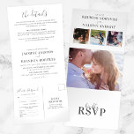 3 in 1 Elegant Photo Wedding Tri-Fold Invitation Dreifach Gefaltete Einladung<br><div class="desc">Elegant all in one minimalist script wedding tri-fold invitation featuring a white background,  photos of the bride and groom,  your wedding details,  a wedding invite,  and an rsvp food entree postcard for your guests to cut off and send back.</div>